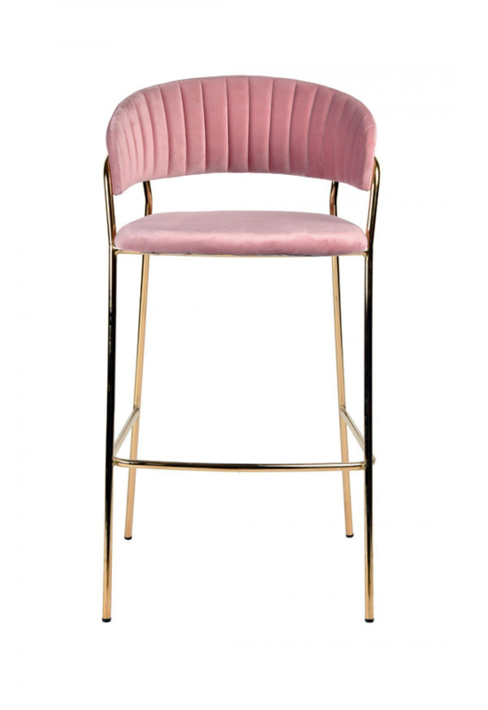 Homeroots Set Of Two 30" Pink And Gold Steel Low Back Bar Height Bar Chairs   473862