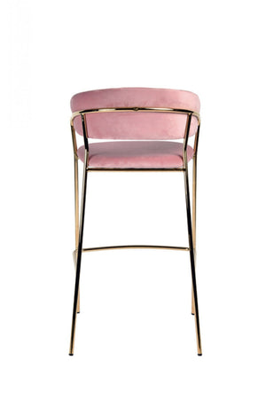 Homeroots Set Of Two 30" Pink And Gold Steel Low Back Bar Height Bar Chairs   473862