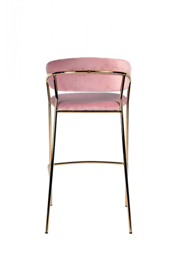 Homeroots Set Of Two 30" Pink And Gold Steel Low Back Bar Height Bar Chairs   473862