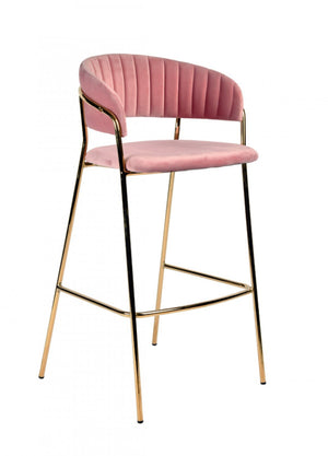 Homeroots Set Of Two 30" Pink And Gold Steel Low Back Bar Height Bar Chairs   473862