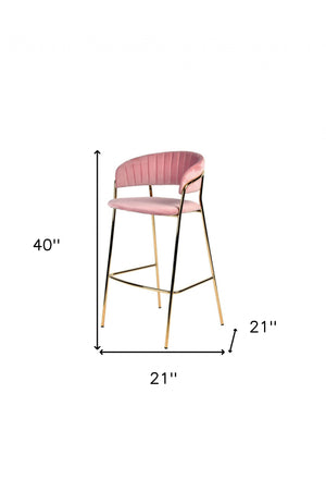 Homeroots Set Of Two 30" Pink And Gold Steel Low Back Bar Height Bar Chairs   473862