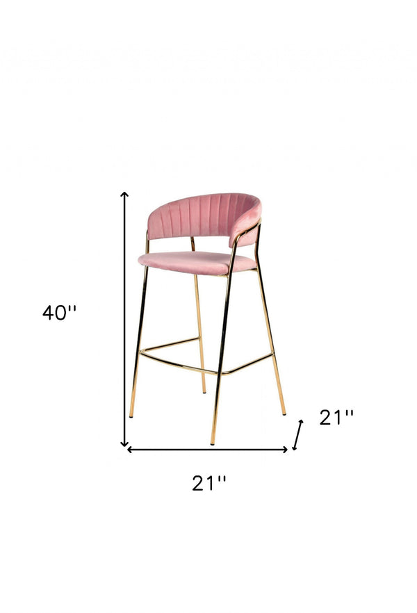 Homeroots Set Of Two 30" Pink And Gold Steel Low Back Bar Height Bar Chairs   473862