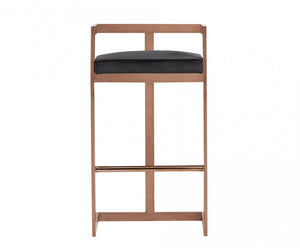 Homeroots 30" Black And Rose Gold Velvet And Stainless Steel Low Back Bar Height Bar Chair   473863