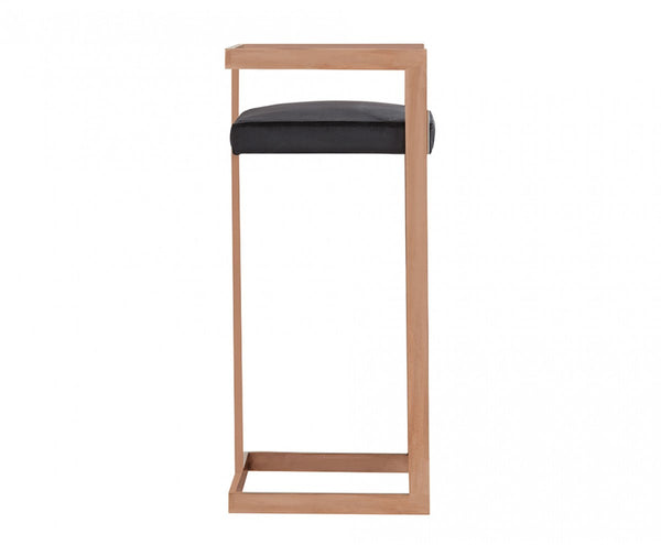 Homeroots 30" Black And Rose Gold Velvet And Stainless Steel Low Back Bar Height Bar Chair   473863