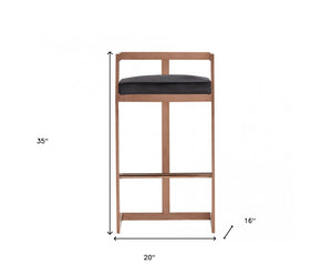 Homeroots 30" Black And Rose Gold Velvet And Stainless Steel Low Back Bar Height Bar Chair   473863