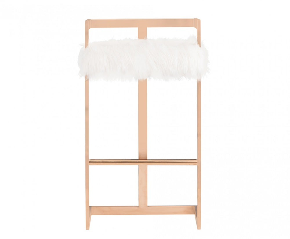 Homeroots 30" White And Pink Velvet And Stainless Steel Low Back Bar Height Bar Chair   473864