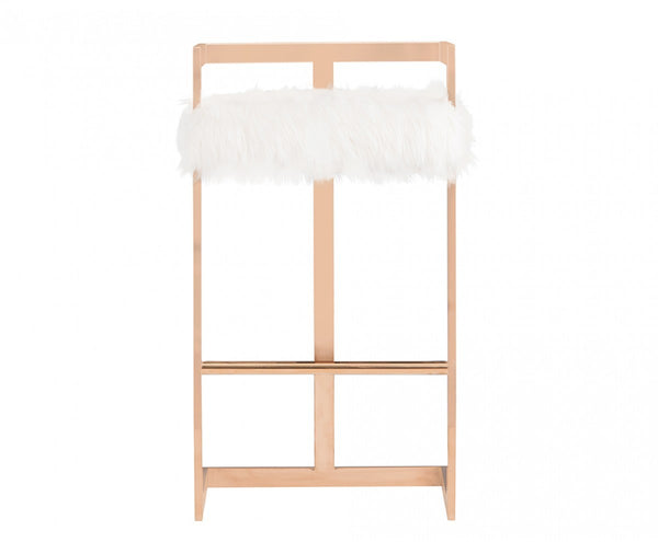 Homeroots 30" White And Pink Velvet And Stainless Steel Low Back Bar Height Bar Chair   473864