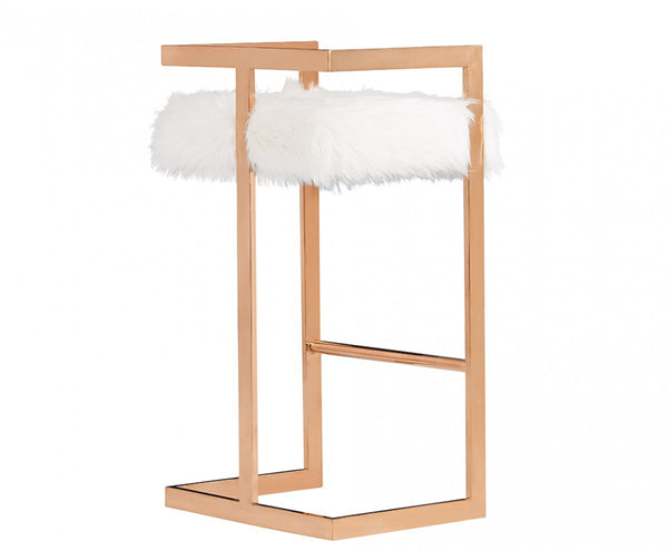 Homeroots 30" White And Pink Velvet And Stainless Steel Low Back Bar Height Bar Chair   473864