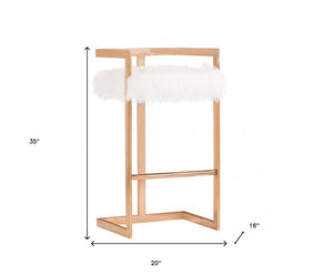 Homeroots 30" White And Pink Velvet And Stainless Steel Low Back Bar Height Bar Chair   473864