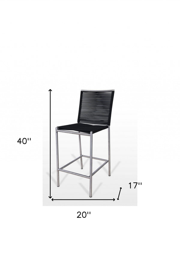 Homeroots 30" Black And Silver Stainless Steel Bar Height Bar Chair   473865