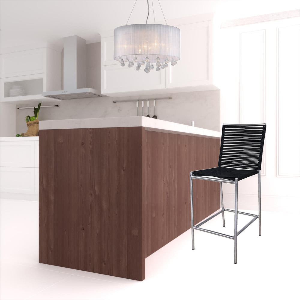 Homeroots 30" Black And Silver Stainless Steel Bar Height Bar Chair   473865