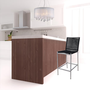 Homeroots 30" Black And Silver Stainless Steel Bar Height Bar Chair   473865