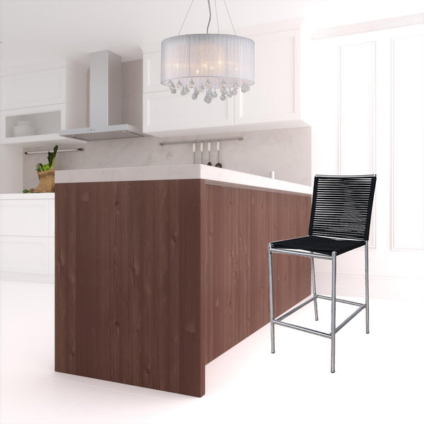 Homeroots 30" Black And Silver Stainless Steel Bar Height Bar Chair   473865