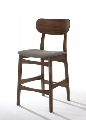 Homeroots Set Of Two 29" Gray And Brown Solid Wood Low Back Bar Height Bar Chairs   473866