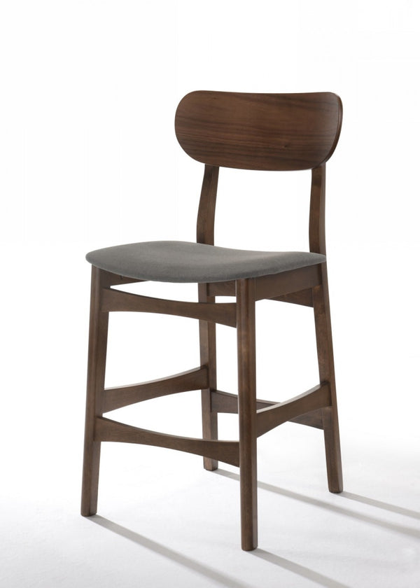 Homeroots Set Of Two 29" Gray And Brown Solid Wood Low Back Bar Height Bar Chairs   473866