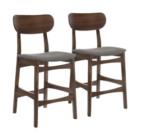 Homeroots Set Of Two 29" Gray And Brown Solid Wood Low Back Bar Height Bar Chairs   473866