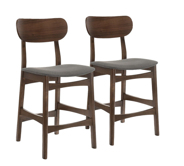 Homeroots Set Of Two 29" Gray And Brown Solid Wood Low Back Bar Height Bar Chairs   473866