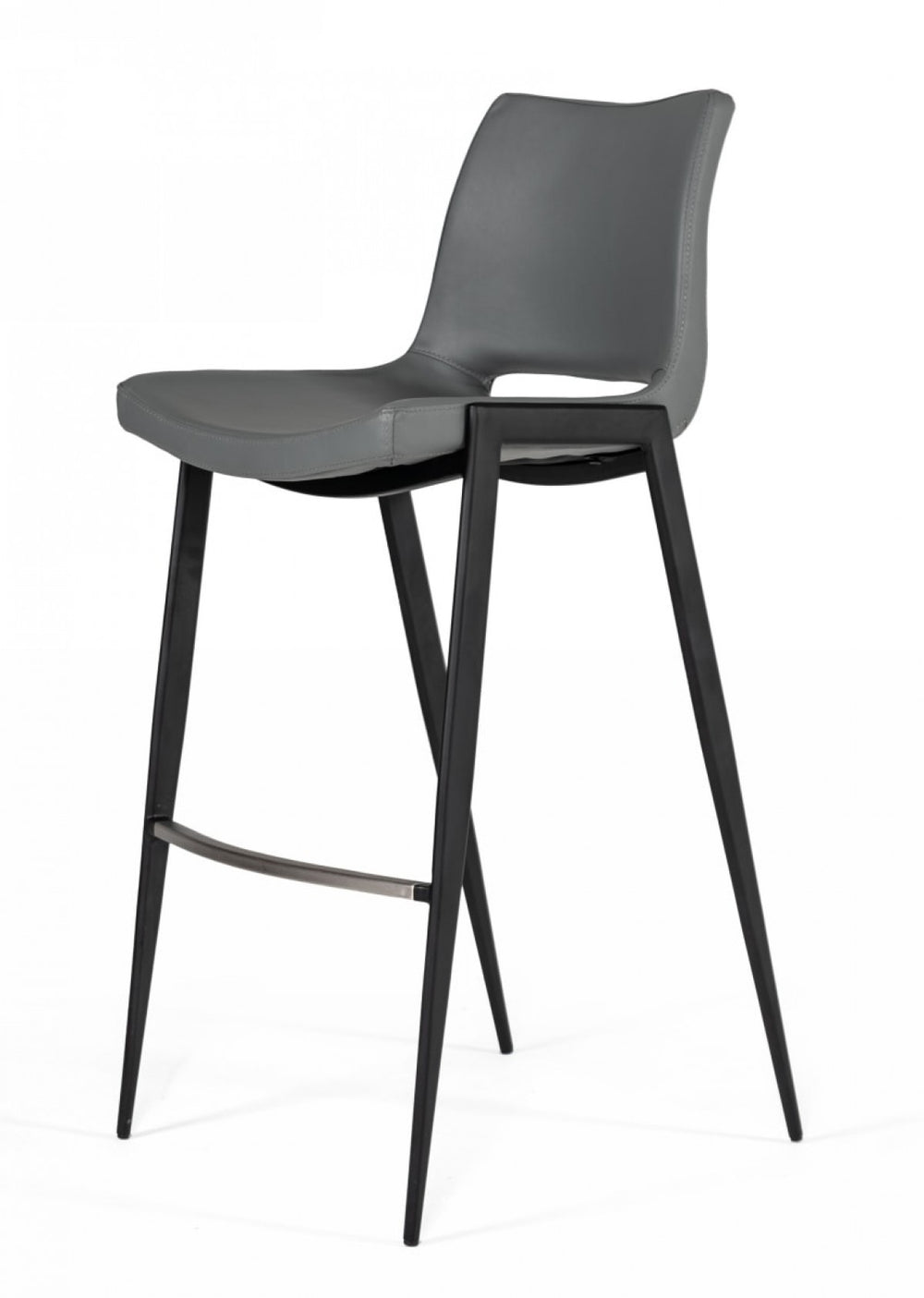 Homeroots Set Of Two 30" Gray And Black Faux Leather And Stainless Steel Bar Height Bar Chairs   473867
