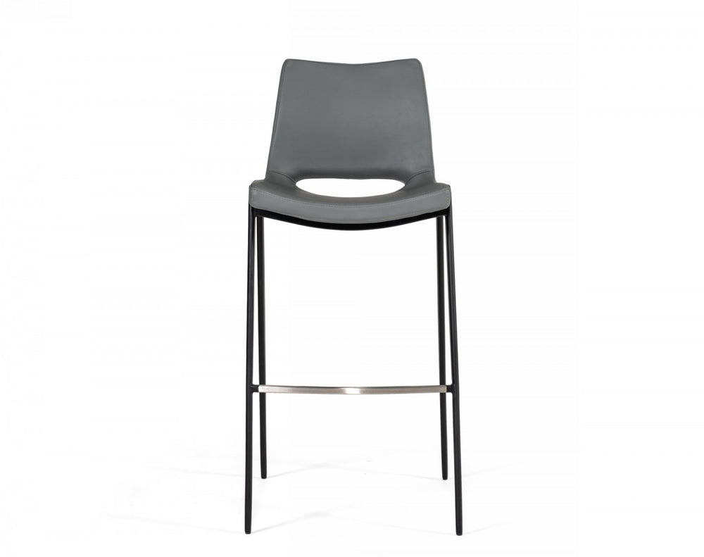 Homeroots Set Of Two 30" Gray And Black Faux Leather And Stainless Steel Bar Height Bar Chairs   473867