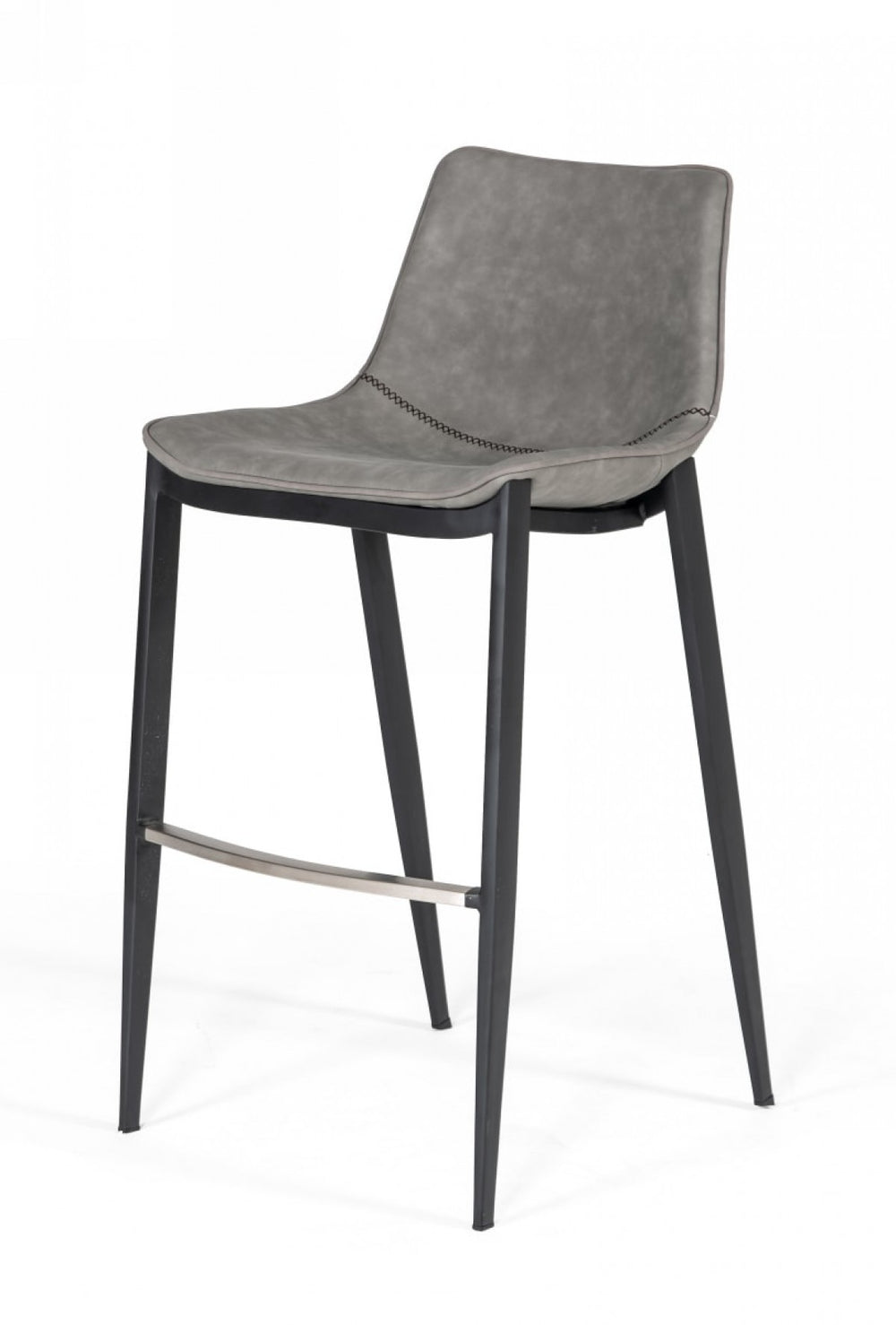 Homeroots Set Of Two 30" Gray And Black Faux Leather And Steel Bar Height Bar Chairs   473868