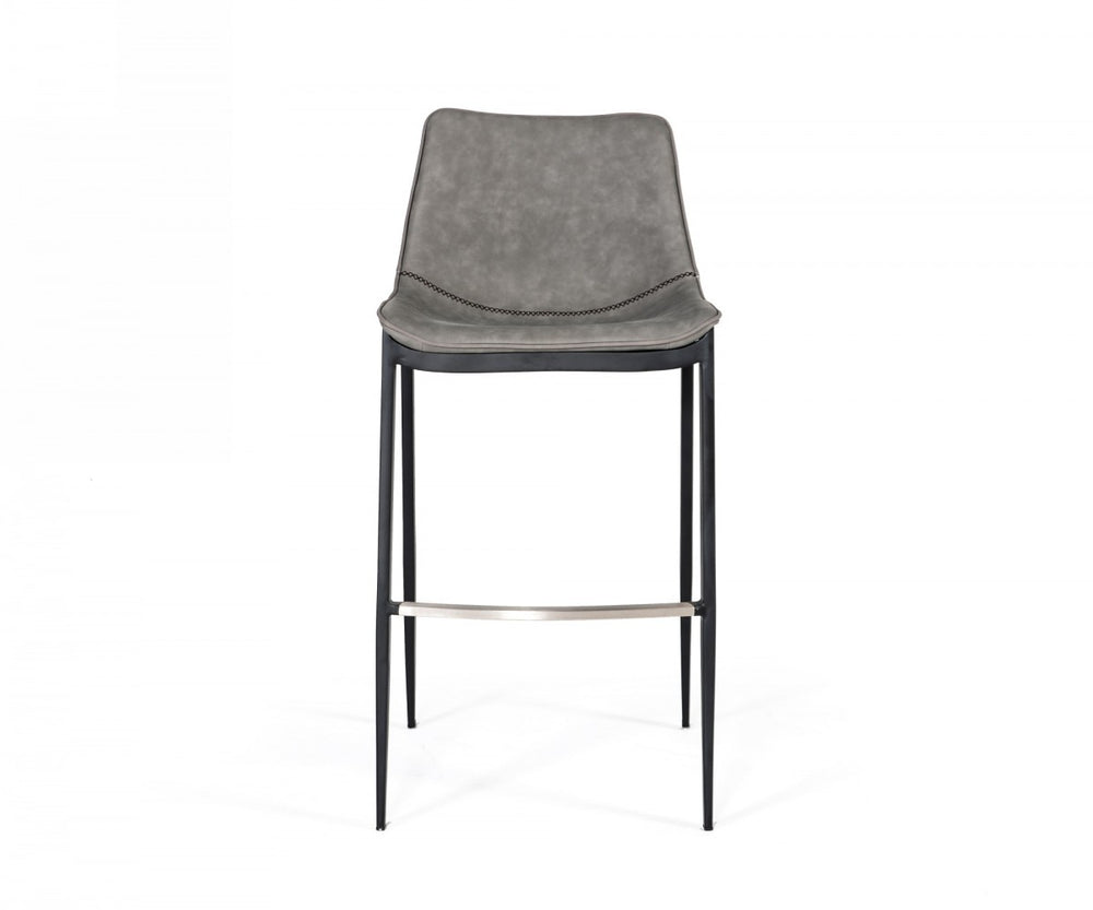 Homeroots Set Of Two 30" Gray And Black Faux Leather And Steel Bar Height Bar Chairs   473868