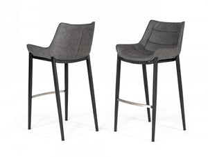 Homeroots Set Of Two 30" Gray And Black Faux Leather And Steel Bar Height Bar Chairs   473869