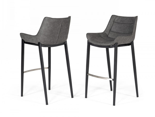 Homeroots Set Of Two 30" Gray And Black Faux Leather And Steel Bar Height Bar Chairs   473869
