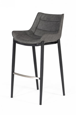 Homeroots Set Of Two 30" Gray And Black Faux Leather And Steel Bar Height Bar Chairs   473869