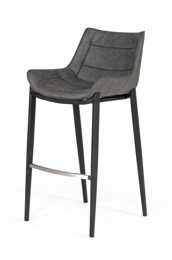 Homeroots Set Of Two 30" Gray And Black Faux Leather And Steel Bar Height Bar Chairs   473869