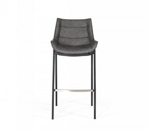 Homeroots Set Of Two 30" Gray And Black Faux Leather And Steel Bar Height Bar Chairs   473869