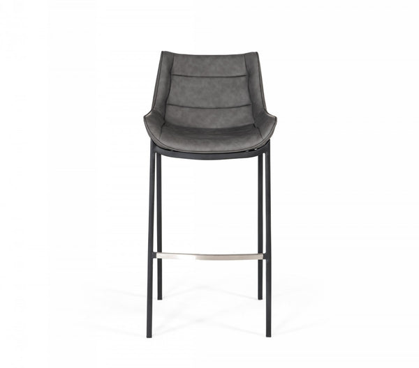 Homeroots Set Of Two 30" Gray And Black Faux Leather And Steel Bar Height Bar Chairs   473869