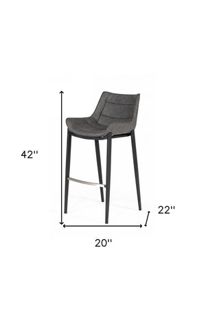 Homeroots Set Of Two 30" Gray And Black Faux Leather And Steel Bar Height Bar Chairs   473869