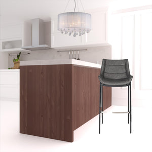 Homeroots Set Of Two 30" Gray And Black Faux Leather And Steel Bar Height Bar Chairs   473869