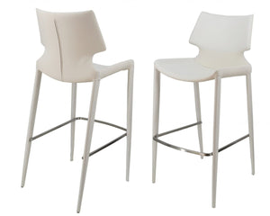 Homeroots Set Of Two 30" White Faux Leather Low Back Bar Height Bar Chairs   473871
