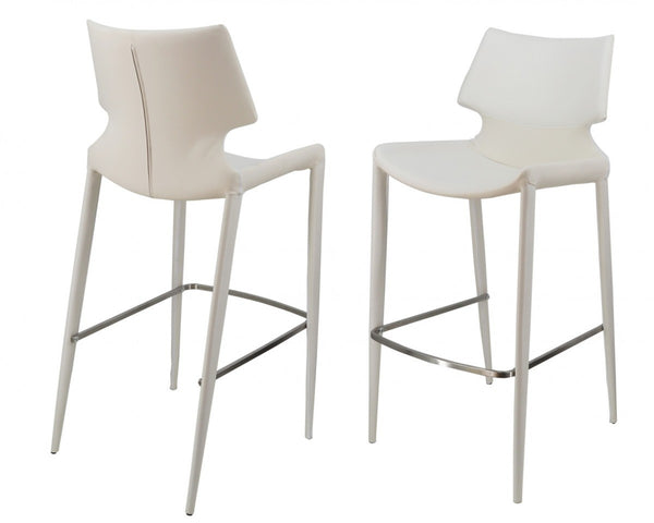 Homeroots Set Of Two 30" White Faux Leather Low Back Bar Height Bar Chairs   473871