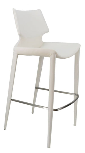 Homeroots Set Of Two 30" White Faux Leather Low Back Bar Height Bar Chairs   473871