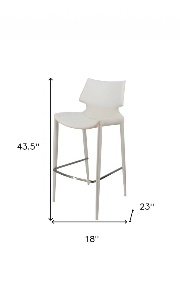 Homeroots Set Of Two 30" White Faux Leather Low Back Bar Height Bar Chairs   473871