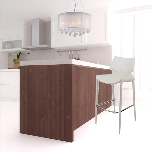 Homeroots Set Of Two 30" White Faux Leather Low Back Bar Height Bar Chairs   473871