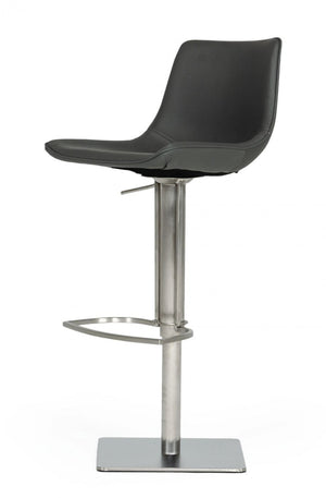 Homeroots 29" Gray And Silver Faux Leather And Stainless Steel Swivel Low Back Bar Height Bar Chair   473872