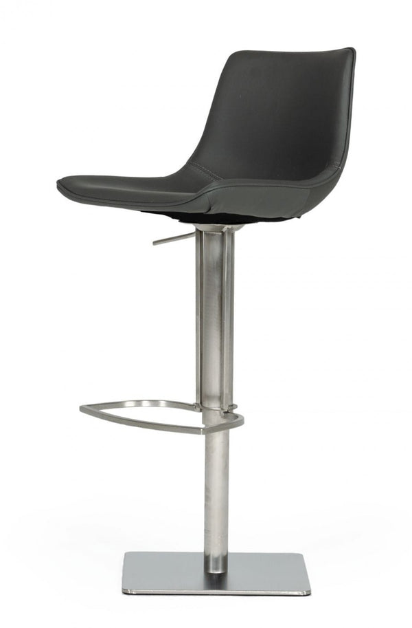 Homeroots 29" Gray And Silver Faux Leather And Stainless Steel Swivel Low Back Bar Height Bar Chair   473872