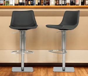 HomeRoots 29" Gray Faux Leather Swivel Bar Chair with Stainless Steel Frame - Modern & Comfortable Design 473872