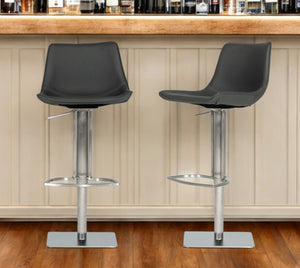 HomeRoots 29" Gray Faux Leather Swivel Bar Chair with Stainless Steel Frame - Modern & Comfortable Design 473872