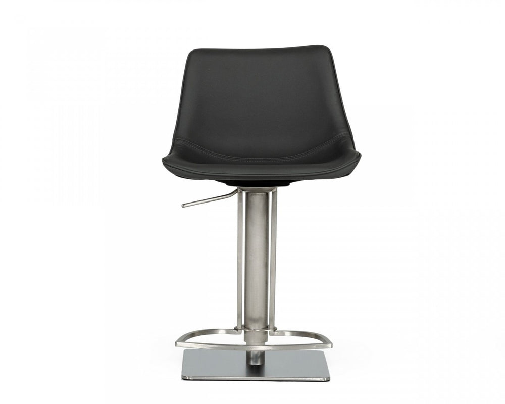 Homeroots 29" Gray And Silver Faux Leather And Stainless Steel Swivel Low Back Bar Height Bar Chair   473872