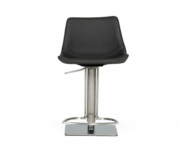 Homeroots 29" Gray And Silver Faux Leather And Stainless Steel Swivel Low Back Bar Height Bar Chair   473872