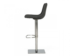 Homeroots 29" Gray And Silver Faux Leather And Stainless Steel Swivel Low Back Bar Height Bar Chair   473872