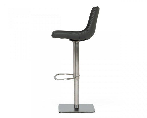 Homeroots 29" Gray And Silver Faux Leather And Stainless Steel Swivel Low Back Bar Height Bar Chair   473872