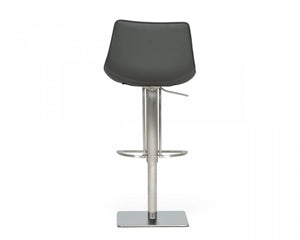 Homeroots 29" Gray And Silver Faux Leather And Stainless Steel Swivel Low Back Bar Height Bar Chair   473872