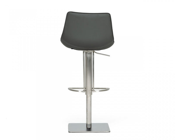 Homeroots 29" Gray And Silver Faux Leather And Stainless Steel Swivel Low Back Bar Height Bar Chair   473872