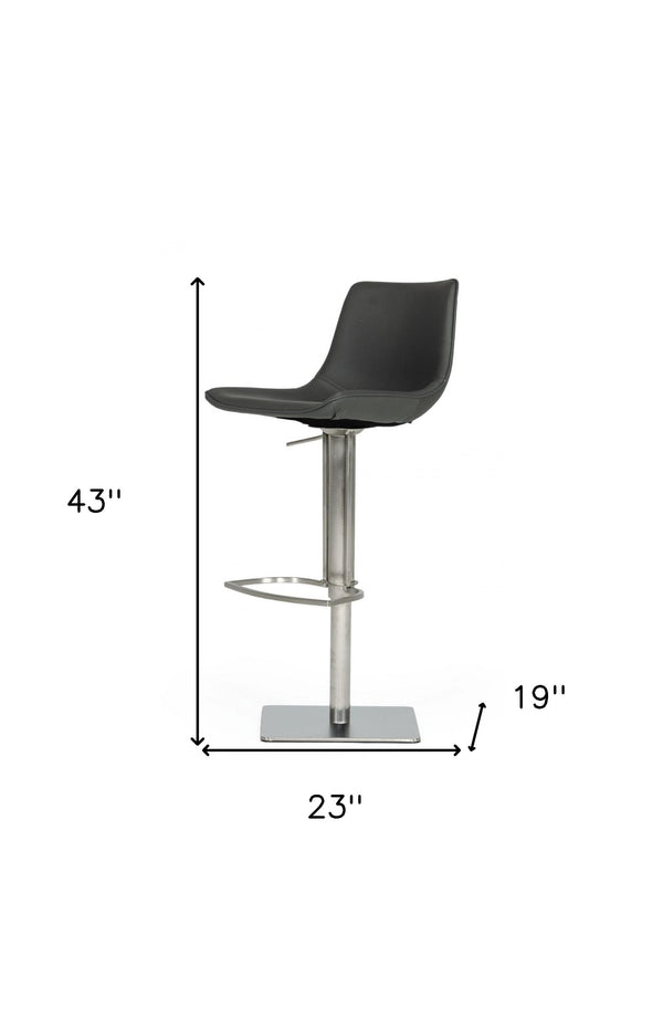 Homeroots 29" Gray And Silver Faux Leather And Stainless Steel Swivel Low Back Bar Height Bar Chair   473872
