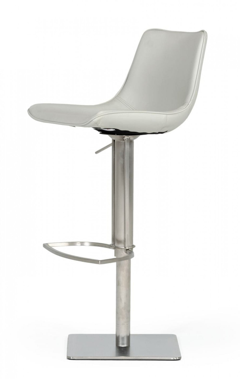 Homeroots 29" Light Gray And Silver Faux Leather And Stainless Steel Swivel Low Back Bar Height Bar Chair   473873
